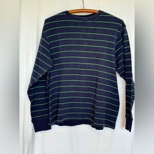 Faded Glory Navy Blue with Green pin stripes. Large